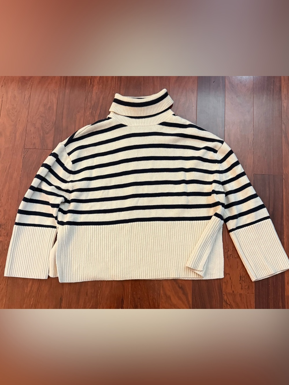 Gap Navy Blue & Cream Striped Turtleneck Pullover Sweater Oversized Boxy Sz M